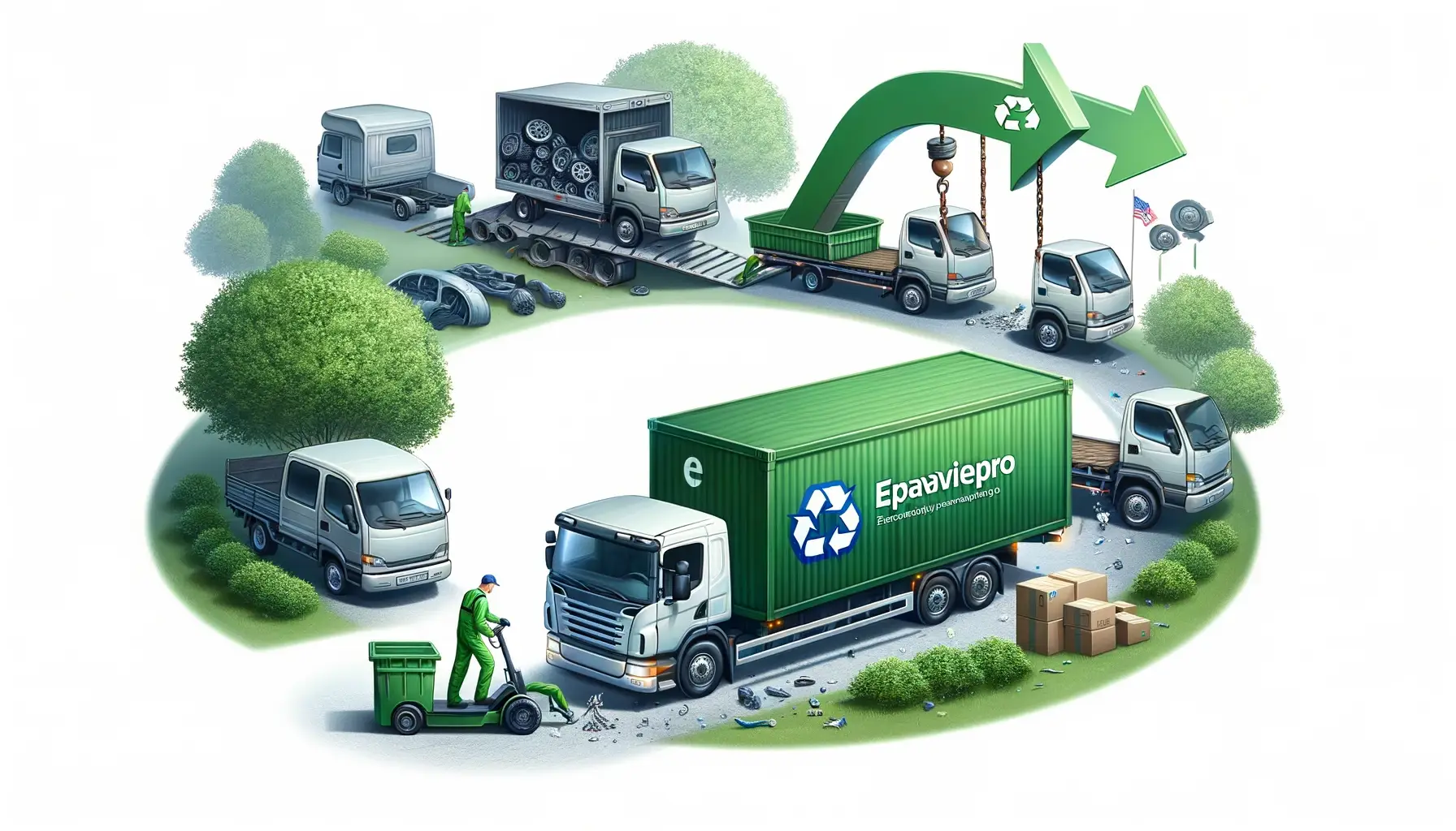 EpavistePro et Protection de l'Environnement Une-illustration-réaliste-montrant-les-différentes-étapes-de-dépose-d'un-véhicule-écologique-par-EpavistePro avec les squence d'action.